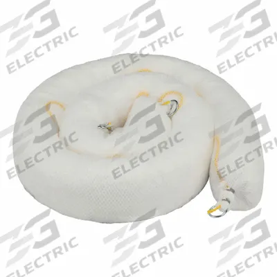 PIG Sorbent Boom: 5 in Dia, 10 ft Lg, 6 gal, Ring, White - Sorbent Socks
