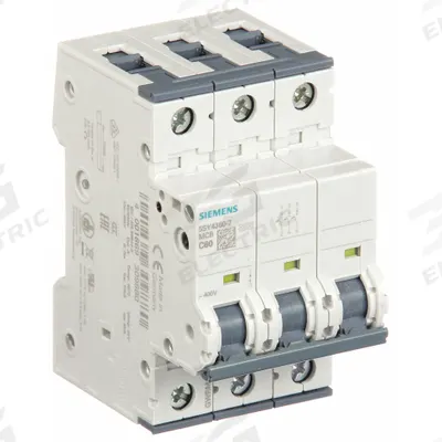Siemens Supplementary Protector: 60 A Amps, 72V DC, 10kA at 400V AC, Screw Clamp - C-Curve, 3-Pole UL1077 DIN Rail-Mount Supplementary Protectors