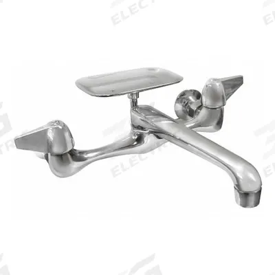DOMINION FAUCETS Straight Kitchen Faucet: Silver, Brass, Widespread, Wall, 2 Mounting Holes - Widespread Kitchen Faucets