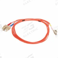 MONOPRICE Fiber Optic Patch Cord: Multi-Mode, 2 m Lg, LC End 1, SC End 2, Orange, PVC, 2 Fiber Count (MPN 2627). Key specifications — Fire Rating: Riser; Jacket Material: PVC; Number of Fibers: Duplex; Brand: MONOPRICE; _Fiber Optic Cable Style: 62.5/125µ OM1.