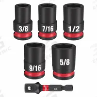 MILWAUKEE Impact Socket Set: 3/8 in Drive Size, 1/2"/3/8"/5/8"/7/16"/9/16" Socket Size, 6 Pieces, 0 (MPN 49-66-7035). Key specifications — attr1204251: MILWAUKEE; attr1215453: 3/8 in; attr1215454: 3/8 in to 5/8 in; attr1224229: Friction.