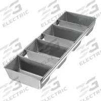 CHICAGO METALLIC Bread Pan: Aluminized Steel, 4 Slots, 6 1/8 in Overall Wd, 2 1/4 in Overall Dp (MPN 44145). Key specifications — Pan Style: Open Top Bread Pan; Brand: CHICAGO METALLIC; Color: Silver; Material: Aluminized Steel; NSF Certified: No; Number of Slots: 4.