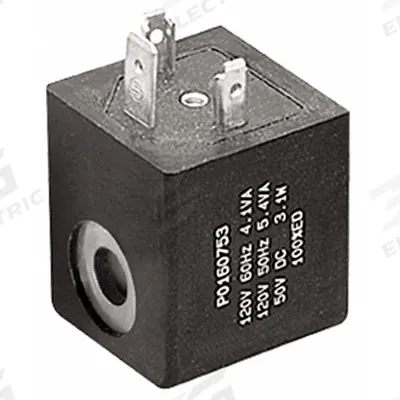 Parker Solenoid Coil: 110V (50Hz)/120V (60Hz)/48V DC, 14°F to 120°F, Plug-In, DIN 43650 Form A - Parker Solenoid-Operated Inline Air Control Valve Solenoids