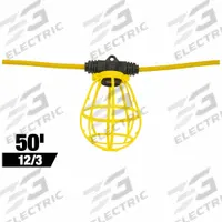 SOUTHWIRE String Light: Bulb Dependent, Corded, String Light, 50 ft Power Cord Lg, 120V AC, Eye Hole (MPN 7538SW). Key specifications — attr564215: Straight Blade; attr564191: Metal; attr564187: No; attr564159: SOUTHWIRE; attr564165: SJTW; attr564166: 12 AWG; attr564190: String Light; attr564196: Bulb Dependent.