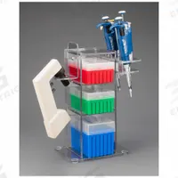 Lab Bench Vertical Organizer: 6 3/4 in Overall Wd, 12 1/4 in Overall Ht, PETG, Clear, 3 Compartments (MPN 3VTORG-PIPTRBRK-BRK). Key specifications — Material: PETG; Mounting Location: Benchtop; Color: Clear; Product Type: Lab Organizer; Total Holding Capacity: Pipette Tips; Brand: POLTEX.