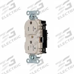 HUBBELL Receptacle: Duplex, 5-20, Light Almond, 125V AC, 20 A, 2 Pole / 3 Wire (MPN BR20STLATR)