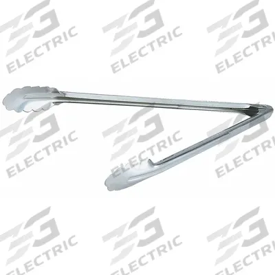 VOLLRATH Uncoated Scalloped Tongs: Stainless Steel Blade, 7 in Overall Lg, 24 ga Gauge