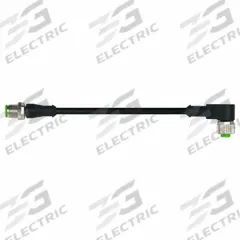 Cordset: M12 Male Straight X M12 Female Right Angle, 4 Pins, Black, PUR, 1 m Cable Lg (MPN 7000-40121-6340100). Key specifications — Cable Jacket Color: Black; End 1 Gender: Male; End 1 Mounting Orientation: Straight; End 2 Gender: Female; End 2 Mounting Orientation: Right Angle; End 2 Connection Type: M12; IP Rating: IP67; Brand: MURRELEKTRONIK.