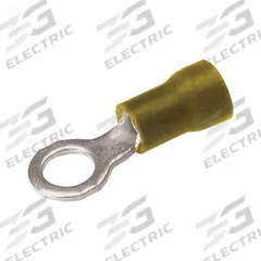 BURNDY Vinyl Ring Terminal For 12 - 10 AWG: Yellow, Vinyl Insulation, #10 Stud Size, 600 V (MPN TP1010). Key specifications — attr1308027: BURNDY; attr1356587: Funnel Entry.