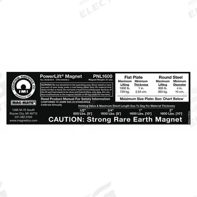 MAG-MATE Replacement Capacity Sticker: 900258 - Accessories for Below-the-hook Lifting Magnets