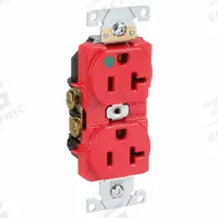 LEVITON Receptacle: Hospital Grade Fed. Spec., Duplex, 5-20R, Red, 125V AC, 20 A, 2 Pole / 3 Wire (MPN 8300-HR)