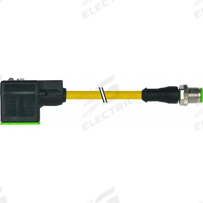 MURRELEKTRONIK Cordset: M12 Male Straight x DIN Form CI, 0.3 m Cable Lg, PVC, Yellow, 3 Pins - DIN Form Industrial C Solenoid Connector x M12 Cordsets