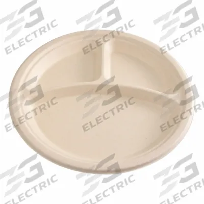 BOARDWALK Disposable Plate: White, Medium-Wt, 10 in Disposable Plate Size, 3 Compartments - Fiber Plates