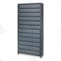 QUANTUM STORAGE SYSTEMS Enclosed Bin Shelving: 36 in x 18 in x 75 in, 1 Usable Sides, 13 Shelves (MPN CL1875-624GY). Key specifications — Bin HxWxD: (54) 4-5/8 in x 3-3/4 in x 17-7/8 in; Frame Material: Steel; Frame Color: Gray; Bin Color: Gray; Brand: QUANTUM STORAGE SYSTEMS.