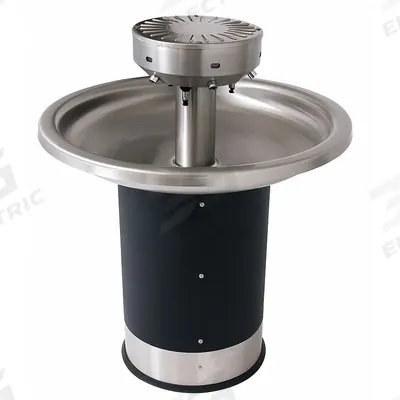 ACORN Wash Fountain: Black/Silver, Stainless Steel, Circular, 38 1/4 in Overall Wd - Sensor-Operated Wash Fountains