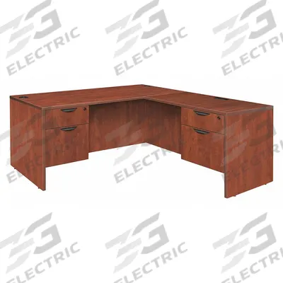 LEGACY L-Shaped Office Desk: Melamine, Cherry, 2 Pedestals, 2 Drawers - L-Shaped Desks