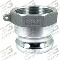 Cam and Groove Adapter: 2 1/2 in Coupling Size, 2 1/2 in Hose Fitting Size, 2-1/2 in-8 Thread Size (MPN PLE06). Key specifications — Thread Size: 2-1/2 in-8; Fitting Type: FNPT; Brand: APPROVED VENDOR.