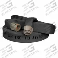 JAFLINE HD Fire Hose: Double Jacket, 1 1/2 in Hose Inside Dia, 100 ft Hose Lg, Black (MPN HD150L100-NH150). Key specifications — attr660609: NST x NH; attr660602: Rocker; attr660607: Aluminum; attr660614: Black.
