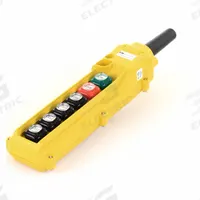 KH INDUSTRIES Pendant Control Station: (6) Push Buttons, 1NO/1NC, On/Off, NEMA 4/4X (MPN CPH06-B2C-000A). Key specifications — AC Contact Rating: 5 A @ 125/240 V; Action: Maintained/Maintained/Momentary/Momentary/Momentary/Momentary; DC Contact Rating: 2 A @ 24 V; Enclosure Material: Thermoplastic; Hub Style: Dead-End; Legend: On/Off; Operator Configuration: (6) Push Buttons; Brand: KH INDUSTRIES.
