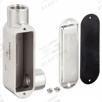 Conduit Outlet Body: Stainless Steel, 2 in Trade Size, LR Body, 71 cu in Body Capacity, Threaded Hub (MPN S62000LR00). Key specifications — Finish: Polished; For Use With: EMT; Brand: CALBRITE; Hub Style: Threaded.
