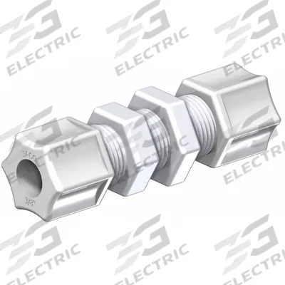 JACO Bulkhead Compression Union: Bulkhead, 1/4 in OD x 1/4 in OD Size, Polypropylene - Polypropylene Compression Tube Fittings