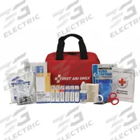 FIRST AID ONLY First Aid Kit and Housing: 100 Components, ANSI/ISEA Z308.1-2015, Type I/II, Class A (MPN 90594). Key specifications — ANSI Standard Met: ANSI/ISEA Z308.1-2015; Adhesive Bandages Included: (32) Bandages; Oral and Inhalant Medicinals Included: No Oral/Inhalant Medicinals; Topical Medicinals Included: (10) BZK Wipes; Wound Dressings Included: (2) Trauma Pads; Unitized: Bulk.