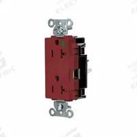 HUBBELL Receptacle: Hospital Grade, Decorator Duplex, 5-20R, Red, 125V AC, 20 A, 2 Pole / 3 Wire (MPN HBL2182STR)