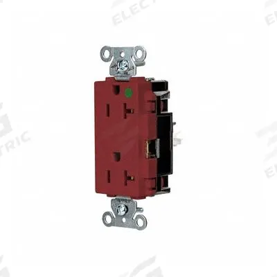 HUBBELL Receptacle: Hospital Grade, Decorator Duplex, 5-20R, Red, 125V AC, 20 A - General Purpose Receptacles