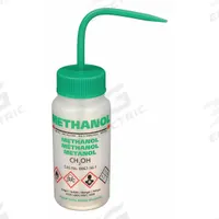 DYNALON Wash Bottle: 250 mL, Methanol, Green, Wide, Std Spout Spout, Colorless, 60 mm Body Dia (MPN 506485-0004). Key specifications — Closure Color: Green; Vented/Nonvented: Vented; Body Color: Colorless; Brand: DYNALON; Imprinting Group: Specific Chemicals.