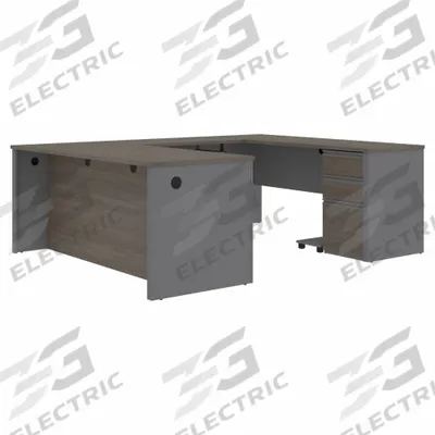 BESTAR U-Shaped Office Desk: Bark Grey/Slate, 71 1/8 in Overall Wd, 92 5/8 in Overall Dp - Prestige+ Series