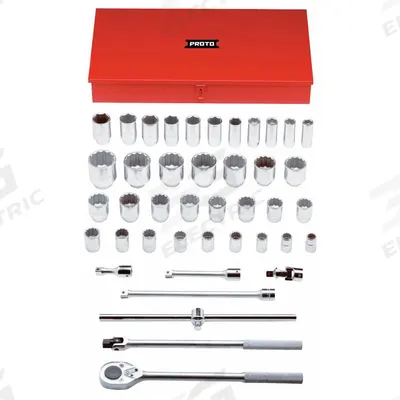 PROTO Socket Set: 3/4 in Drive, 42 Piece, 12-Point/6-Point, SAE - SAE Socket Sets with Drive Tools