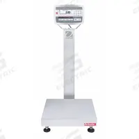 OHAUS Industrial Bench Scale: 12 in x 12 in, IP67, Column-Mounted, Defender 5000, Stainless Steel (MPN 30461676). Key specifications — Connection Ports: 2 In/4 Out Discrete I/O; Readability: 0.001 lb/0.5 g; Brand: OHAUS; Weighing Surface Material: Stainless Steel.