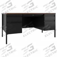 HIRSH Office Desk: Particle Board, Black Matrix/Walnut, 2 Pedestals, 4 Drawers, 60 in Overall Wd (MPN 22654). Key specifications — Desktop Material: Particle Board; Includes Modesty Panel: Yes; Kit Product Type: Rectangular Office Desk; Desktop Color: Black Matrix; Brand: HIRSH; Frame Color: Walnut; Frame Material: Steel; Product Type: Double Pedestal Desk.
