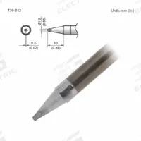 HAKKO Soldering Tip: T39 Series, Chisel, 1.2 mm W, 10 mm Lg (MPN T39-D12). Key specifications — Brand: HAKKO; Compatible Handpiece Manufacturer Model Number: FX-9702; Manufacturer Part Number: T39-D12.