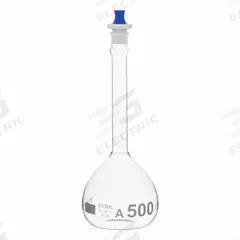 QORPAK Volumetric Flasks: 500 mL, Gray, Round, A, Includes Closure, 19 Compatible with Stopper Size (MPN 278394). Key specifications — Shape: Round; Body Color: Gray; Brand: QORPAK; Compatible with Stopper Size: 19; USP Specification: Type I.