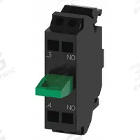 SIEMENS Contact Block: 22 mm Panel Mounting Size, 1NO, Momentary, 3SU1 Series, Spring Terminals (MPN 3SU14002AA103BA0). Key specifications — Color: Black/Green; Switch Action: Momentary; Terminal Connection Type: Spring Terminals; Brand: SIEMENS; Compatible with Series: 3SU1.