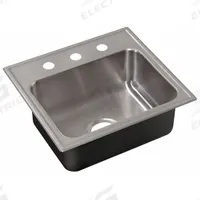 JUST MANUFACTURING Drop-In Sink with Faucet Ledge: 21 in Overall Lg, 19 in Overall Wd, 18 in Bowl Lg (MPN SL1921A3-J). Key specifications — Brand: JUST MANUFACTURING; Color Family: Silver/Gray.