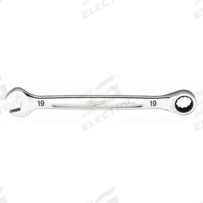 MILWAUKEE Ratcheting Combination Wrench: Chrome Vanadium Steel, Chrome, 19 mm Head Size - Metric 12-Point Ratcheting Combination Wrenches