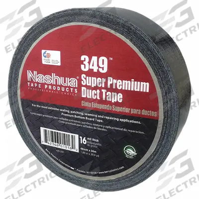 NASHUA Duct Tape: Medium Duty, Black, 1 7/8 in Wd, 39 yd Lg, 16 mil Thick, 349 - General Purpose Duct Tape