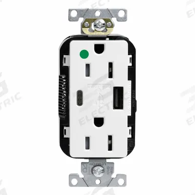 LEVITON Receptacle: Duplex, 5-15R, White, 125V AC - Hospital-Grade Receptacles with USB Chargers