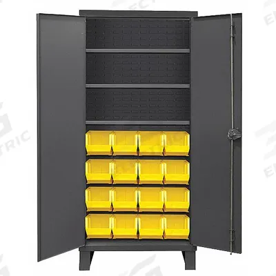 DURHAM MFG Bin Cabinet: 36 in x 24 in 78 in, 3 Shelves, 16 Bins, Yellow, Solid, 14 ga Panel - Standard Bin Cabinets with Shelves
