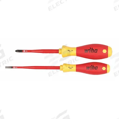 WIHA Insulated Screwdriver Set: 1-10 Pieces, 2 Pieces, Phillips/Slotted Tip - Insulated Screwdriver Sets