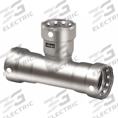 VIEGA MEGAPRESS Crimp Tee Fitting: 1 1/2 in Pipe x 1 1/2 in Pipe x 1 in Pipe Size - Stainless Steel Press Fittings