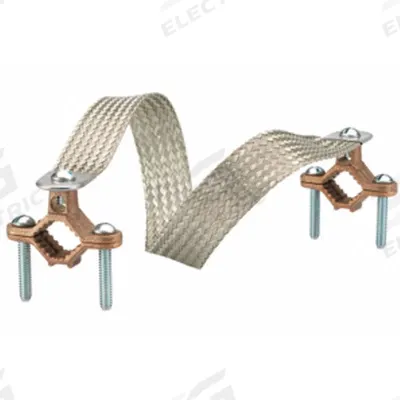 BRIDGEPORT FITTINGS Copper clamps: 190A Indoor, 225A Outdoor, Std Tongue, 24 in Overall Lg - Grounding Braids With Clamps