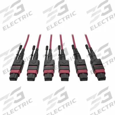 EATON TRIPP LITE Fiber Cable: (3) 8F MPO/PC Female (Magenta) x (3) 8F MPO/PC Female (Magenta) - MPO OM4 Type B Fiber Optic Trunk Cable