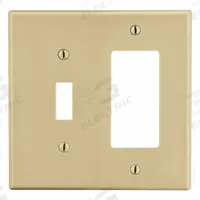 HUBBELL Wall Plate: Combo, 2 Gang, Ivory, Std Size (MPN P126I). Key specifications — Brand: HUBBELL; Material: Polycarbonate.