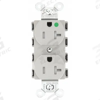 HUBBELL Receptacle: Hospital Grade Fed. Spec., Duplex, 5-20R, Gray, 125V AC, 20 A - General Purpose Receptacles