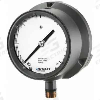 ASHCROFT Process Compound Gauge: 0 psi to 60 psi, White, 4 1/2 in Dial, 1/2 in NPT Male - Vibration-Resistant Brass/Bronze Wetted Parts & Plastic Casing