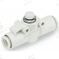 SMC Speed Control Valve: In-Line Fitting, Hex Screw, 3/8 in Valve Body Size, 6 mm Tube, Meter In (MPN AS3002F-06). Key specifications — attr947203: Brass/PBT; attr947205: SMC.