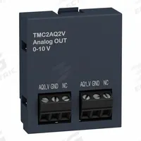 SCHNEIDER ELECTRIC Analog Output Module: (2) Analog Out (MPN TMC2AQ2V). Key specifications — Manufacturer Part Number: TMC2AQ2V; Power Required: 0 to 10 V; Product Type: Analog Output Module; Series: M221C; Number and Type of Outputs: (2) Analog.